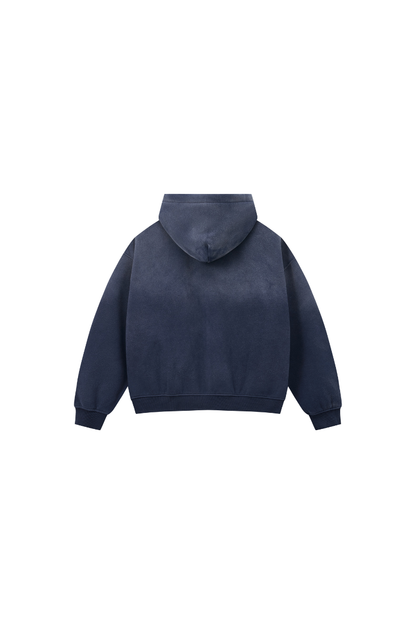 Women Fall Clothing Spray Wash Distressed Zip Hoodie