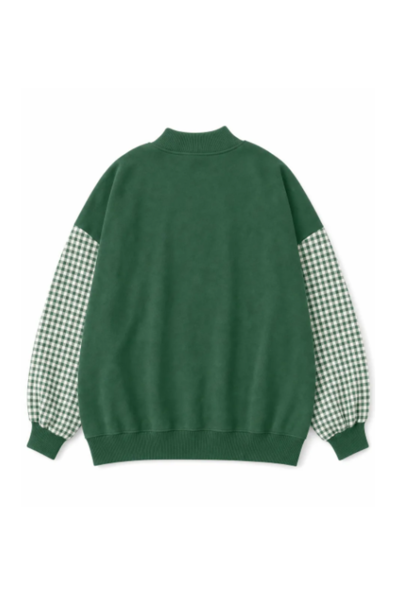 Women Fall Gingham Sleeve Mock Neck Oversized Sweatshirt