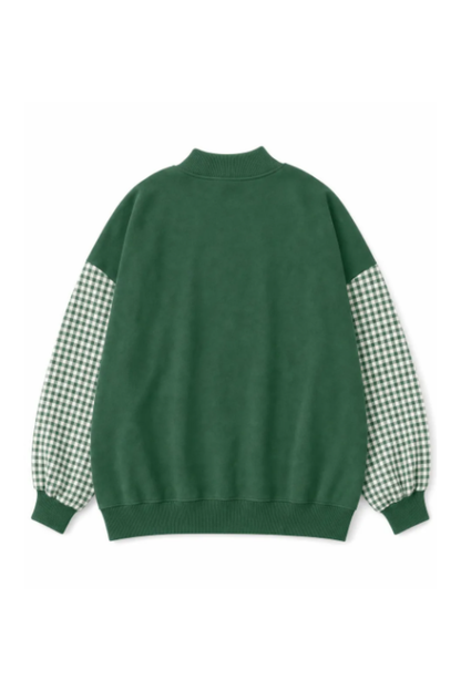 Women Fall Gingham Sleeve Mock Neck Oversized Sweatshirt