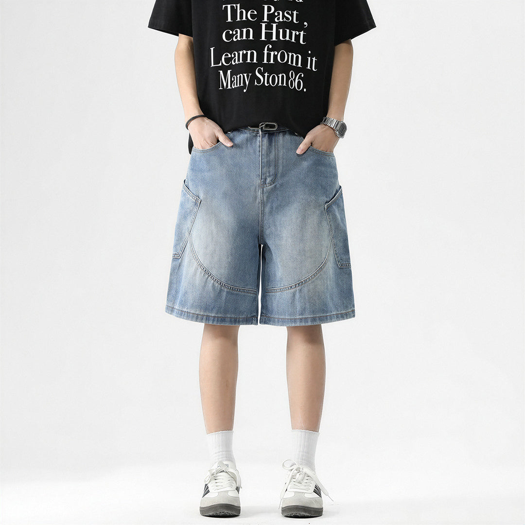 Men's Summer Gradient Wash Carpenter Baggy Denim Shorts
