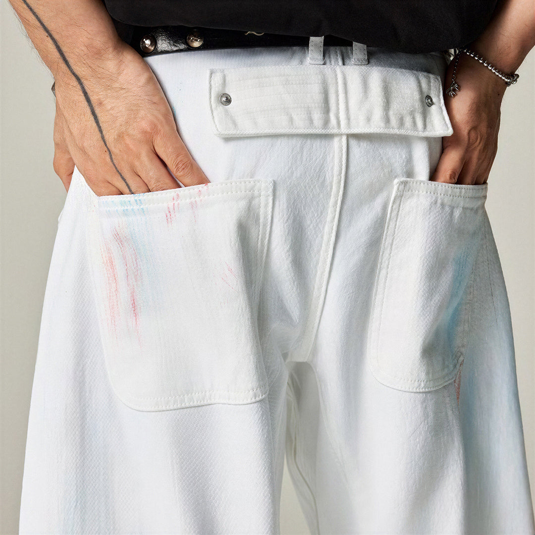 Men's Spring White Hand-Painted Splatter Denim Jeans