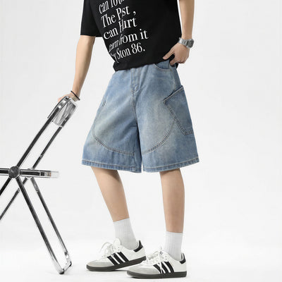 Men's Summer Gradient Wash Carpenter Baggy Denim Shorts
