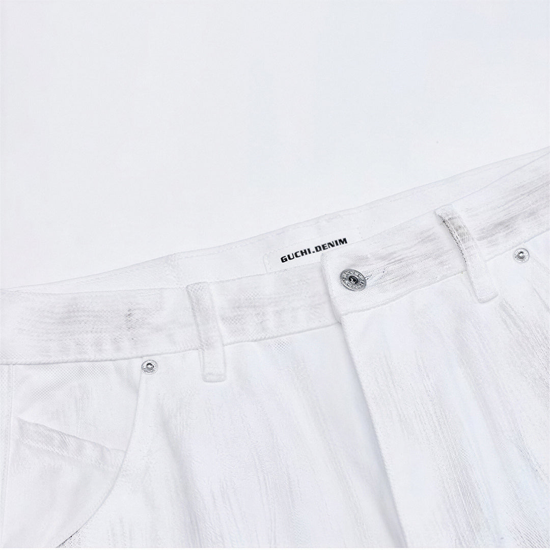 Men's Spring White Hand-Painted Splatter Denim Jeans