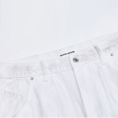 Men's Spring White Hand-Painted Splatter Denim Jeans