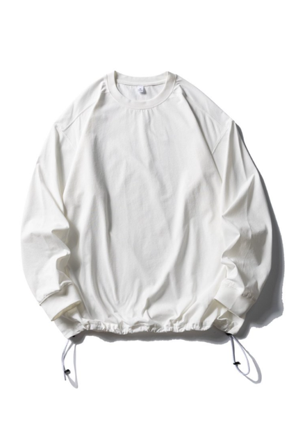 Women's Spring Drawstring-Hem Relaxed Long-Sleeve T-Shirt