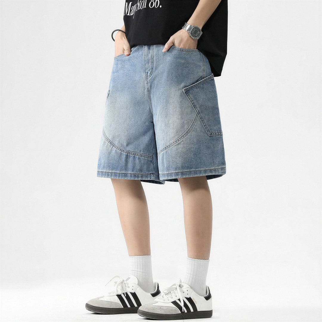 Men's Summer Gradient Wash Carpenter Baggy Denim Shorts