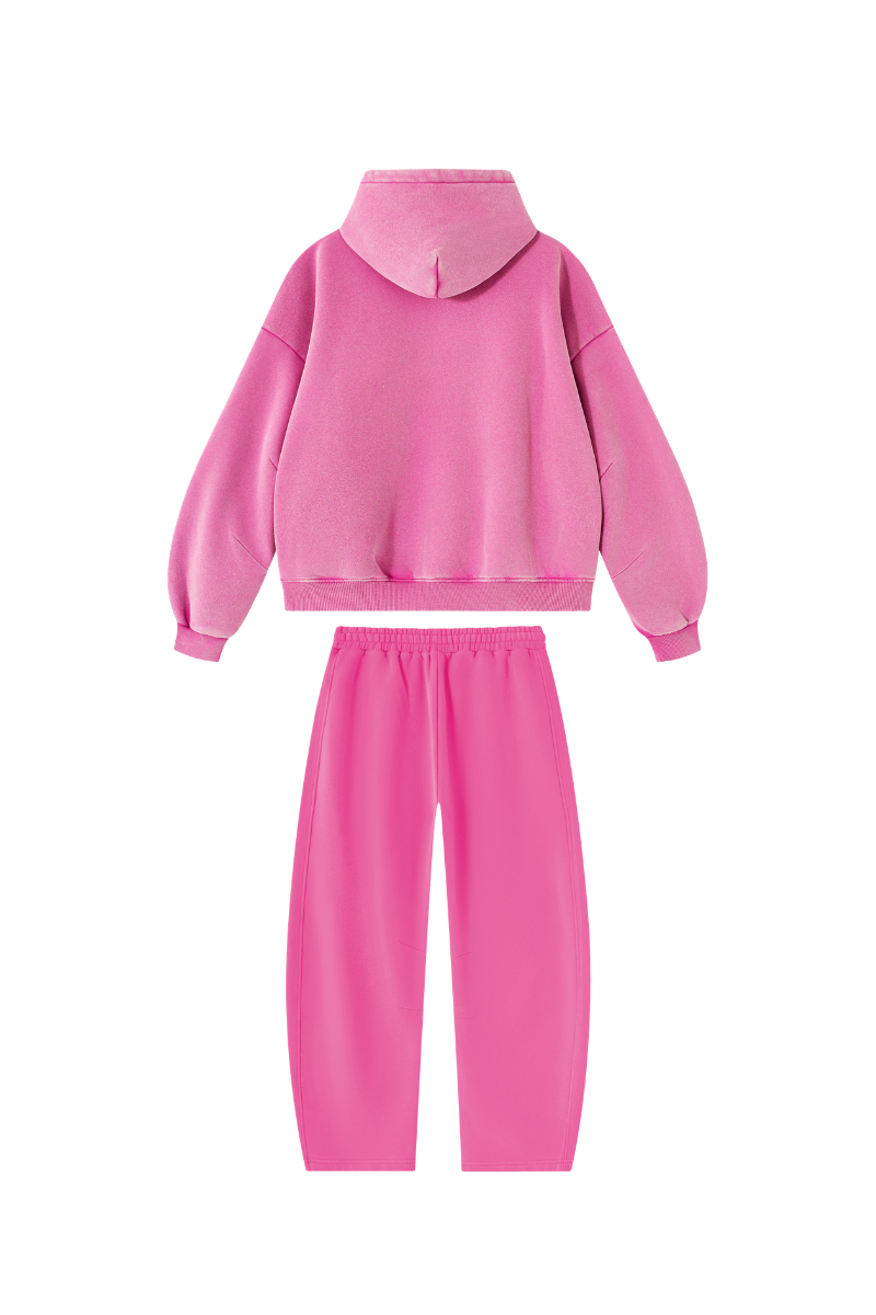 Men Fall Clothing Faded Fleece Hoodie & Wide-Leg Pants Set