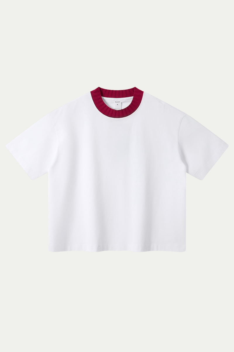 Women's 305g Cotton Colorblock Knit Boxy Crewneck Tee