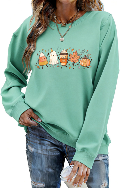 Women Fall Halloween Ghost Pumpkin Graphic Sweatshirt