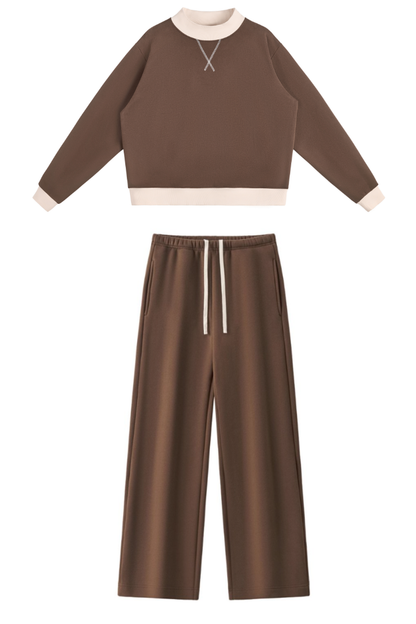 Women Fall Mock Neck Sweatshirt Wide Leg Pants Set