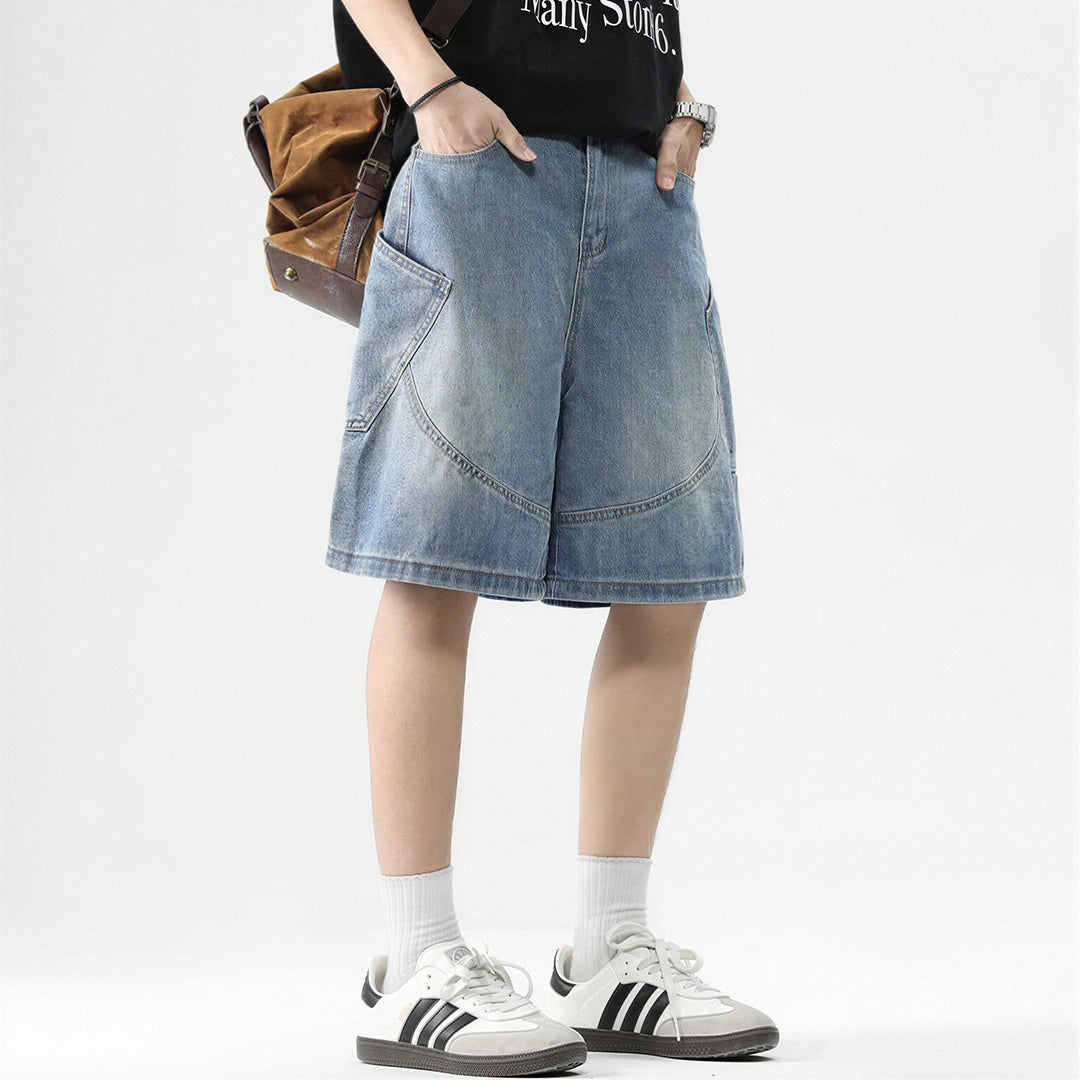Men's Summer Gradient Wash Carpenter Baggy Denim Shorts