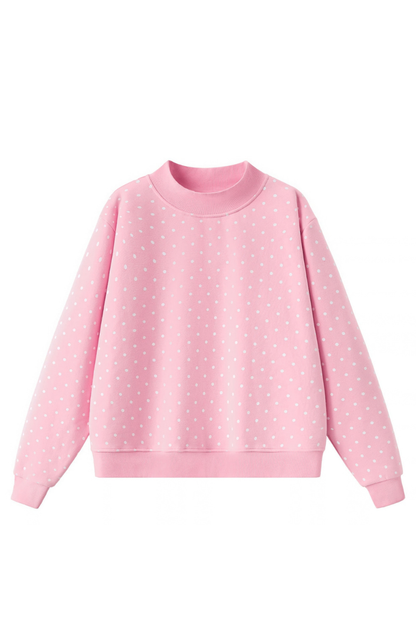 Women's Cozy Fleece Mock Neck Polka Dot Sweatshirt