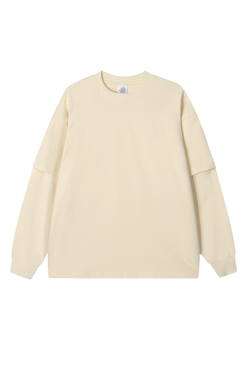 Men's Spring Summer 305g Heavy Cotton Mock Layer Long Sleeve