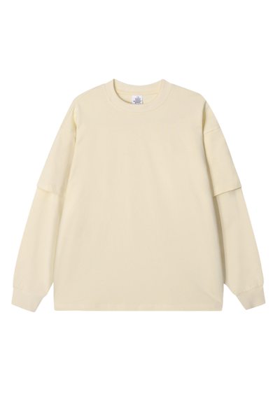 Men's Spring Summer 305g Heavy Cotton Mock Layer Long Sleeve