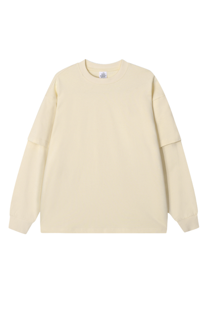 Men's Spring Summer 305g Heavy Cotton Mock Layer Long Sleeve