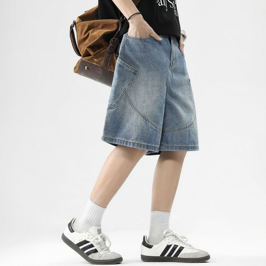 Men's Summer Gradient Wash Carpenter Baggy Denim Shorts