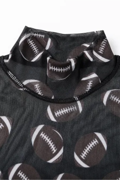 Women Spring Football Print Sheer Mesh Mock Neck Top