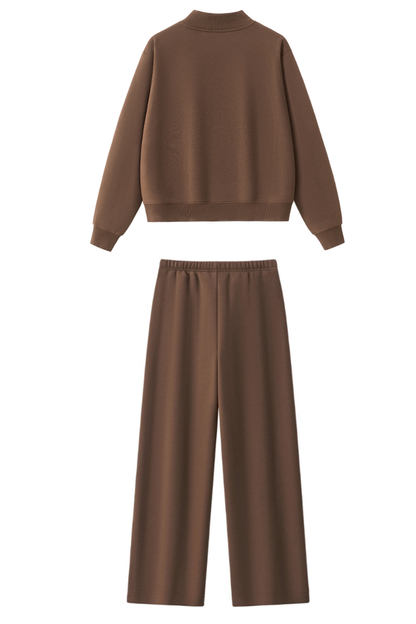 Women Fall Mock Neck Sweatshirt Wide Leg Pants Set