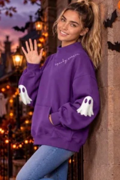 Women Fall Clothing Halloween Ghost Mock Neck Sweatshirt