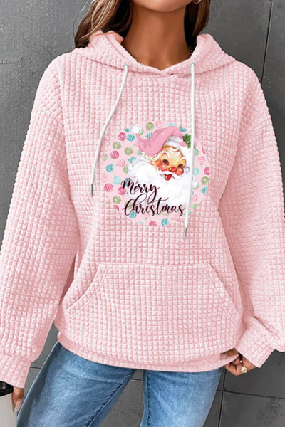 Women Fall Clothing Christmas Santa Waffle Knit Hoodie