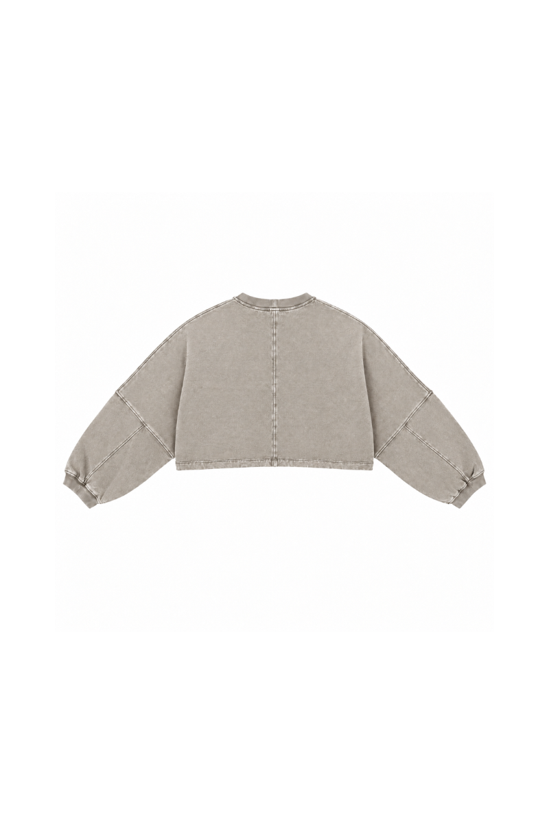 Women Fall Clothing Boxy Washed Raw Hem Cropped Sweatshirt