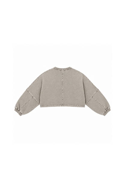 Women Fall Clothing Boxy Washed Raw Hem Cropped Sweatshirt