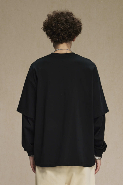 Men's Cotton Patchwork Faux Two-Piece Sweatshirt
