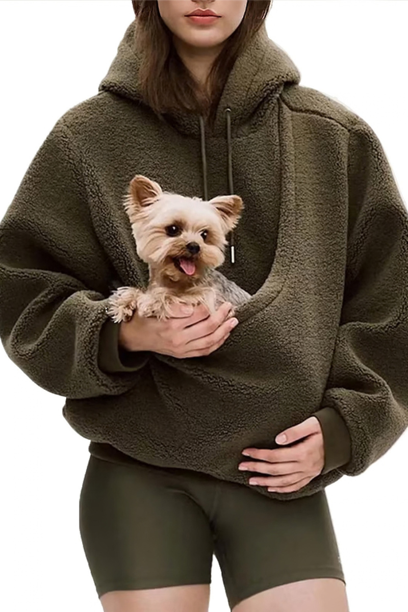 Women Fall Clothing Alpaca Fleece Pet Pocket Hoodie