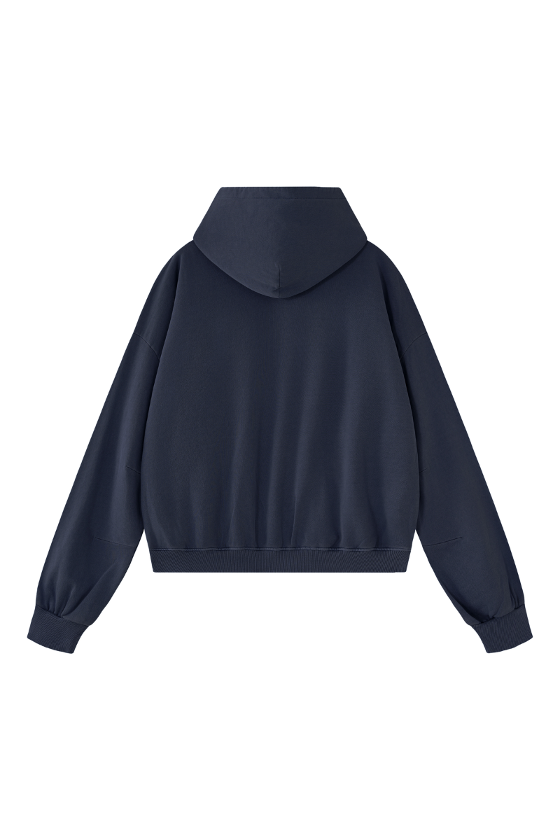 Unisex Fall Clothing Boxy Cropped Two-Way Zip Cotton Hoodie