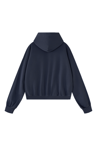 Unisex Fall Clothing Boxy Cropped Two-Way Zip Cotton Hoodie