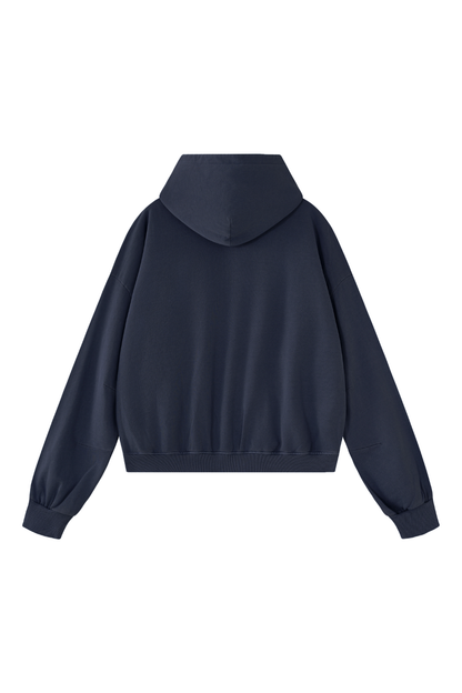 Unisex Fall Clothing Boxy Cropped Two-Way Zip Cotton Hoodie