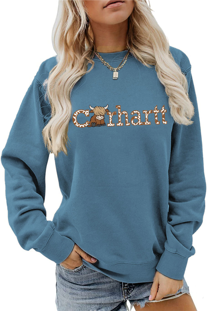 Women Winter Christmas Highland Cow Graphic Sweatshirt