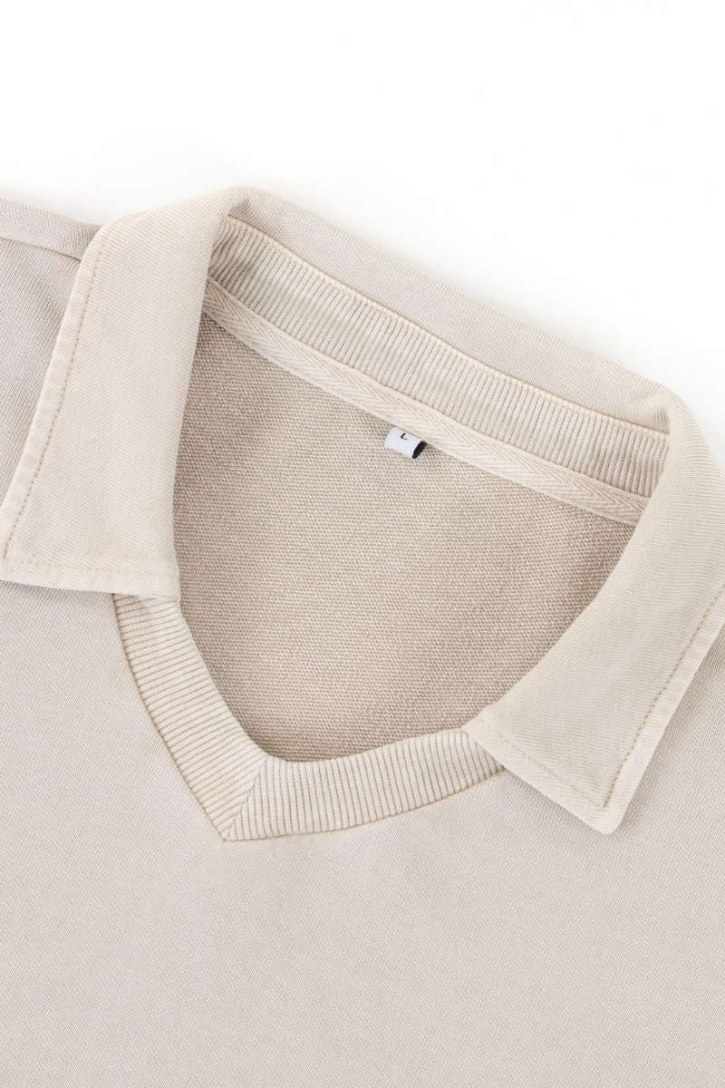 Women Fall Clothing Snow Washed Collared Crop Sweatshirt