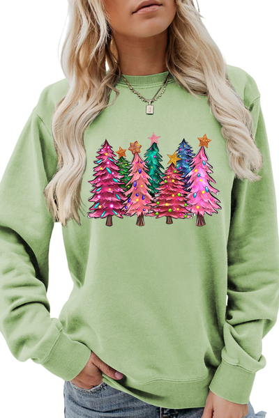Women's Fall Christmas Tree Graphic Print Crew Sweatshirt