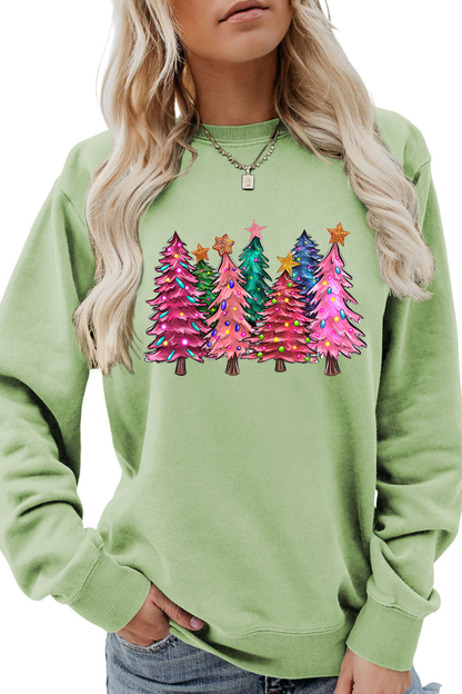 Women's Fall Christmas Tree Graphic Print Crew Sweatshirt