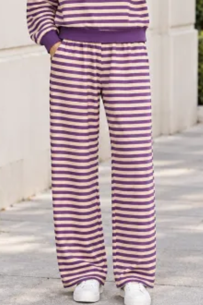 Women All Season Striped Straight Leg Lounge Pants