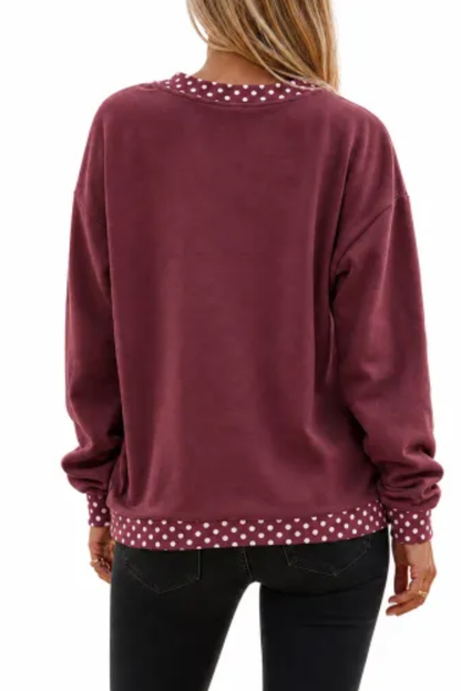 Women Fall Polka Dot Contrast Mock Neck Sweatshirt
