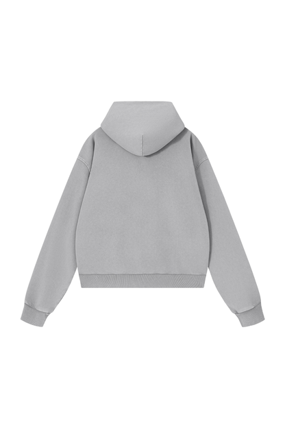 Unisex Fall Washed Vintage Boxy Double Zip Hoodie