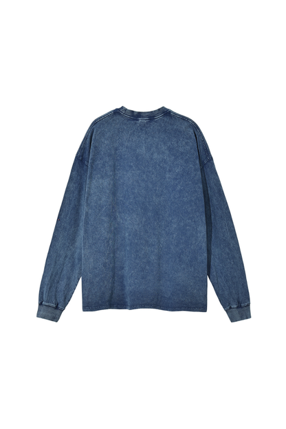 Women Spring 250G Wax Washed Oversized Long Sleeve T-Shirt