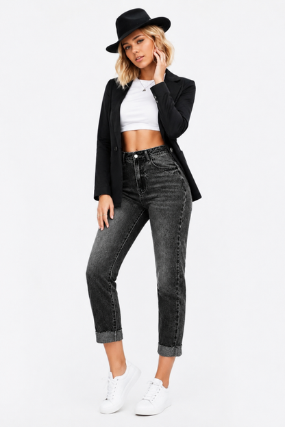 Women's High Waist Stretch slim Straight Leg Jeans