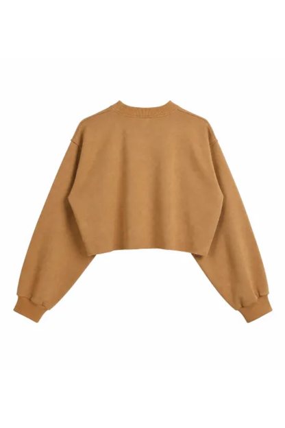 Women Spring Raw Hem Exposed Seam Cropped Sweatshirt
