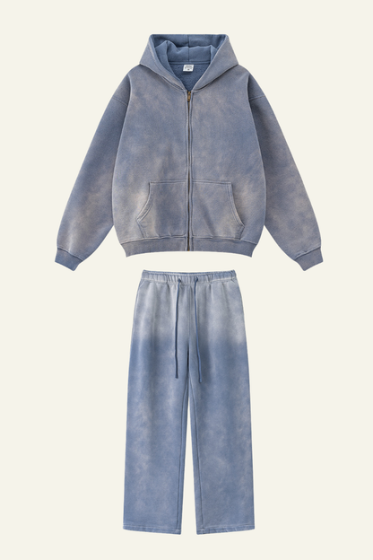 Men's Streetwear Set:Hooded Jacket And Straight-leg Pants