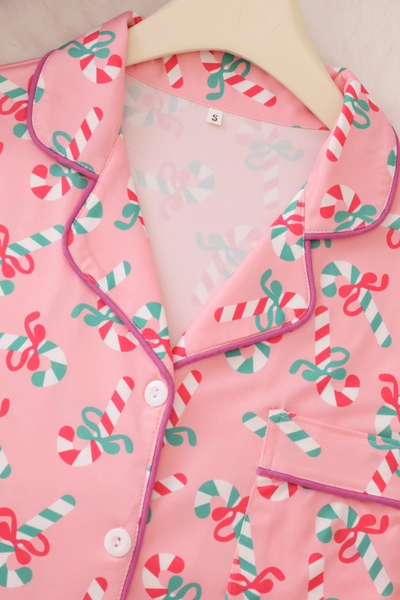 Women's Christmas Pattern Open Front Pajama Long Sleeve Set