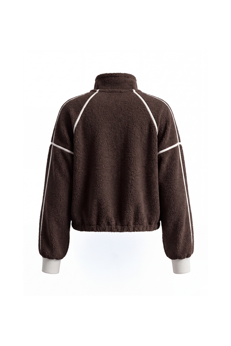 Unisex Fall Clothing Half-Zip Colorblock Sherpa Jacket