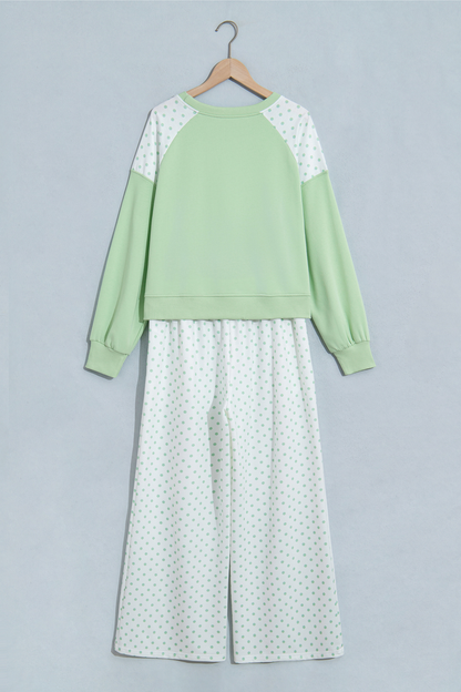 Women's Fall Polka Dot Colorblock Drawstring 2 Piece Set