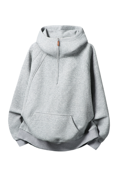 Men Fall 3D Paneled Half Zip High Collar Hoodie