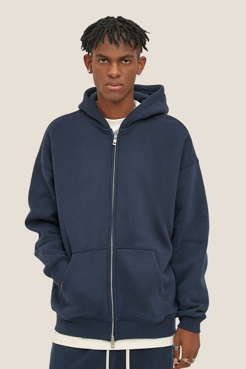 Men's Streetwear 350G Heavyweight Full Zipper Hooded Jacket