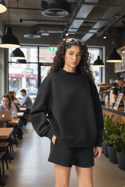 Women's Streetwear Stand-Collar Solid Mock Neck Sweatshirt