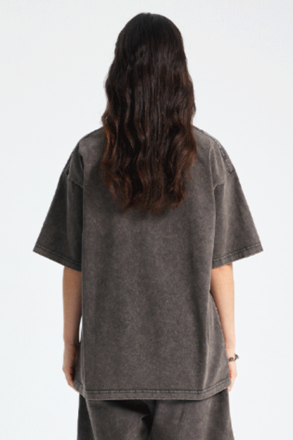 Women's Cotton Streetwear Wax-Dyed Washed Distressed T-shirt