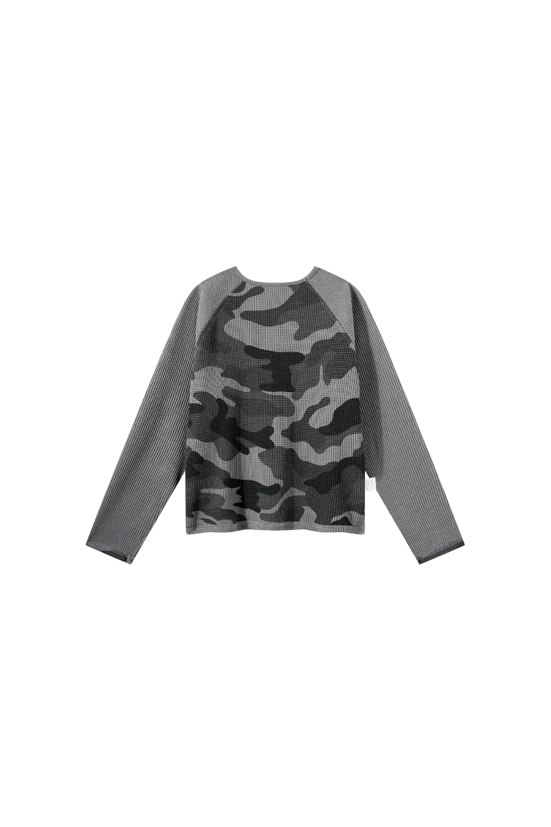 Unisex All Season Camo Waffle Raglan Long Sleeve Top